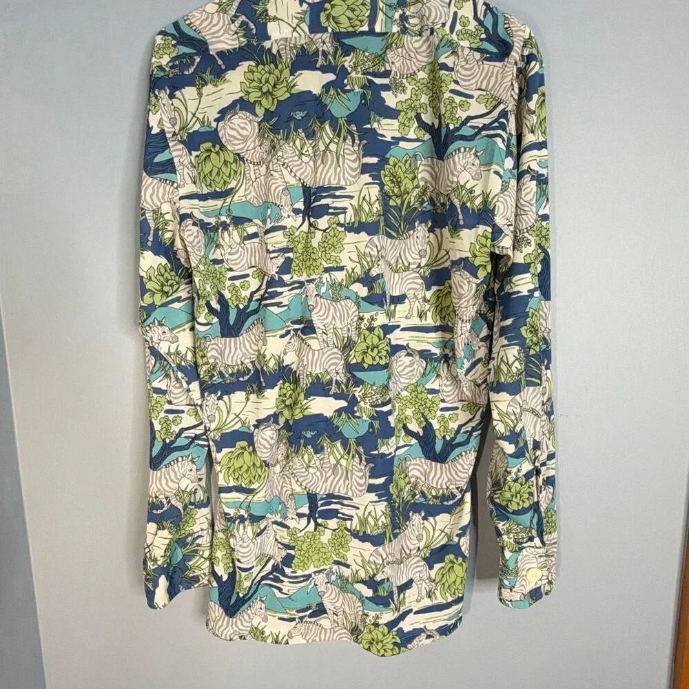 Vintage Chess King Button Down Dress Shirt Zebras Greenery Lg Nylon